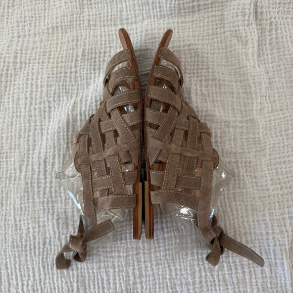 Navyboot Sandals Size 39 Tan Suede Leather Basket Weave Gladiator Ankle Tie - Picture 6 of 13